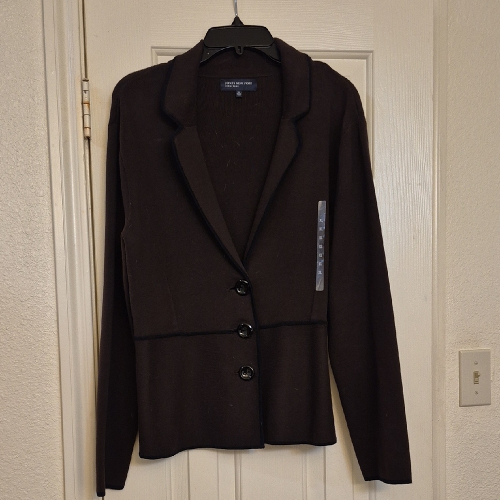 JONES NEW YORK Dark Brown Knit Blazer Jacket SIZE XL